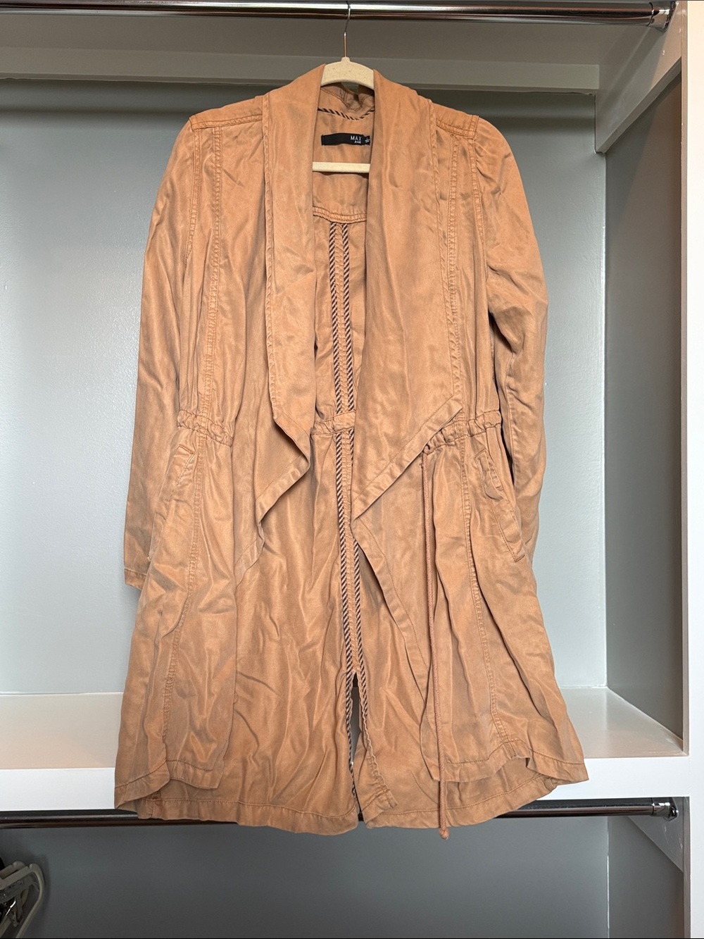 Max Jeans Tan Open-Front Drawstring Trench Coat